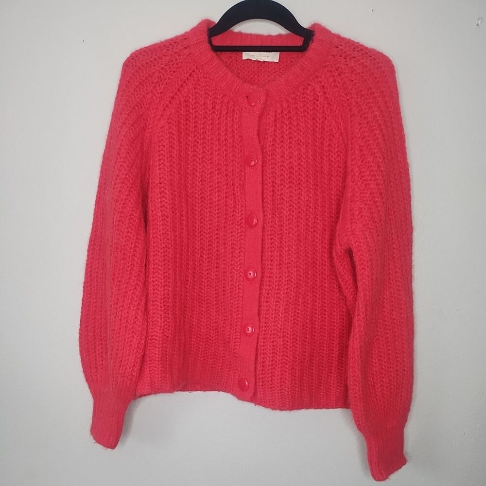La Maille Sezane Paris Mohair Alpaca Wool Blend Hot Pink Cardigan Oversized S